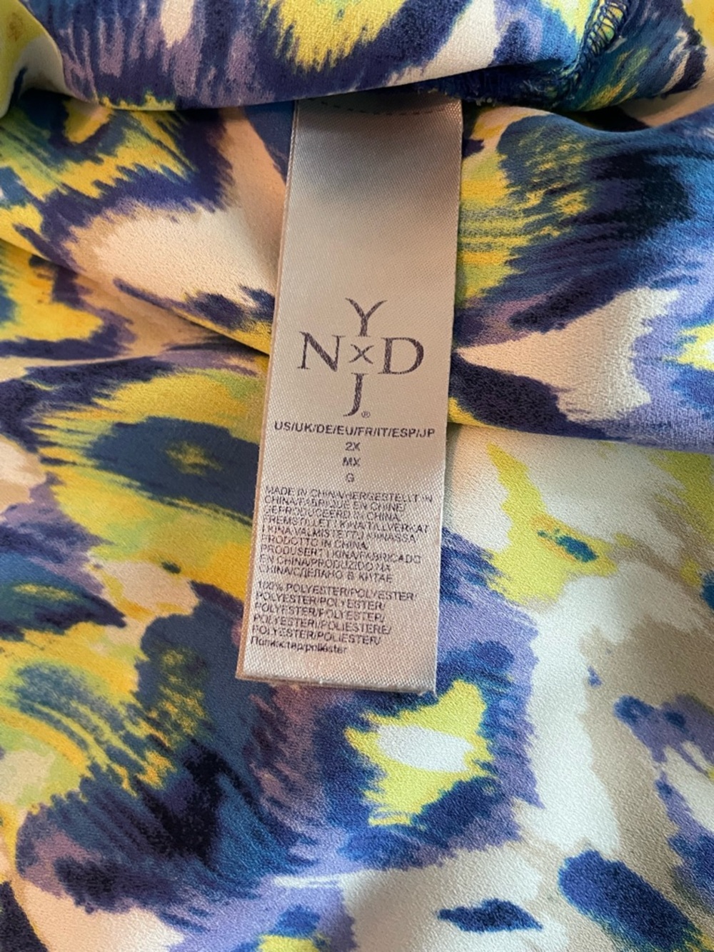 NYDJ Vibrant Ikat-Print Blouse in Blue, Yellow & Green - Picture 14 of 15